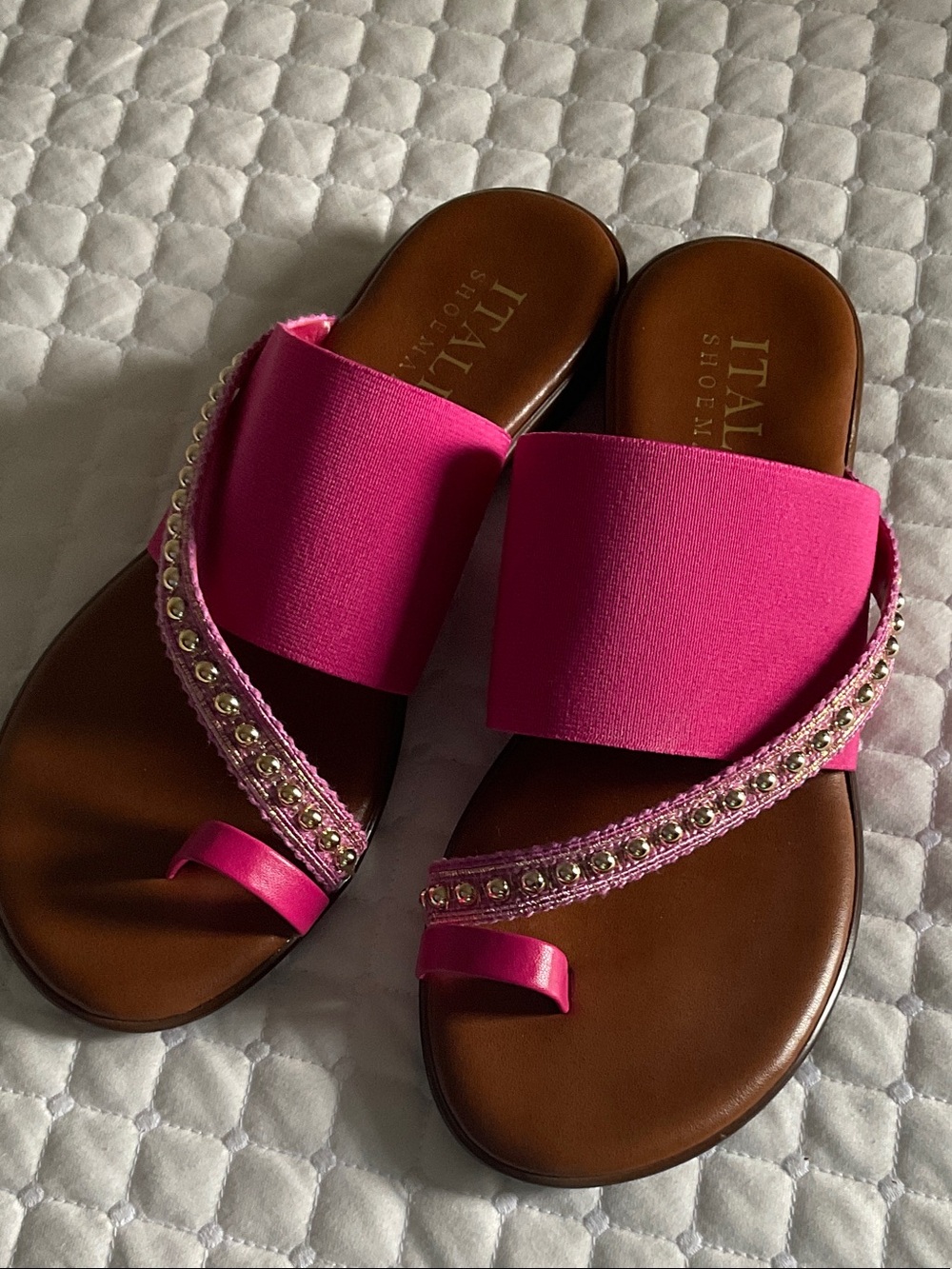Italian Shoemakers Hot Pink Jeweled Slide Sandals